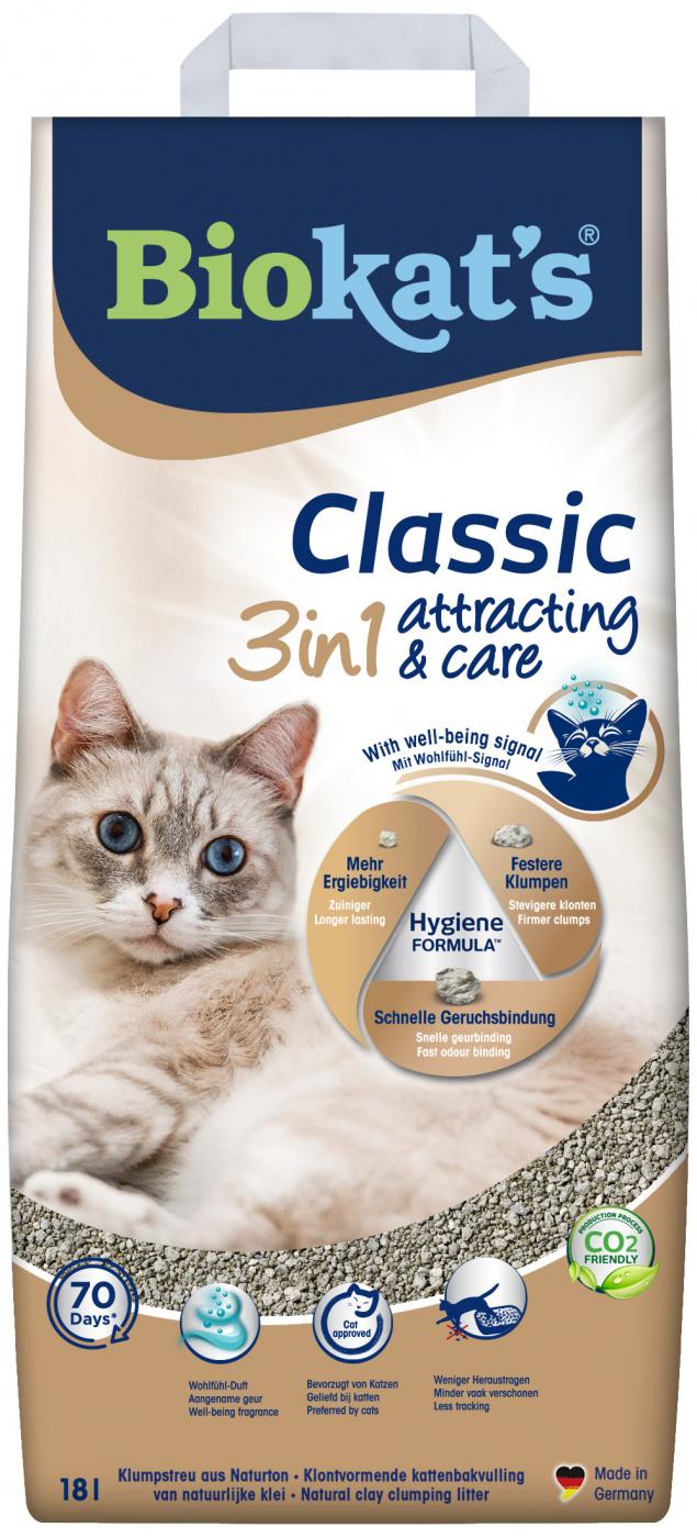 Biokat’s Classic Attracting & Care 18L – klontvormende kattenbakvulling met Feel-Good geur