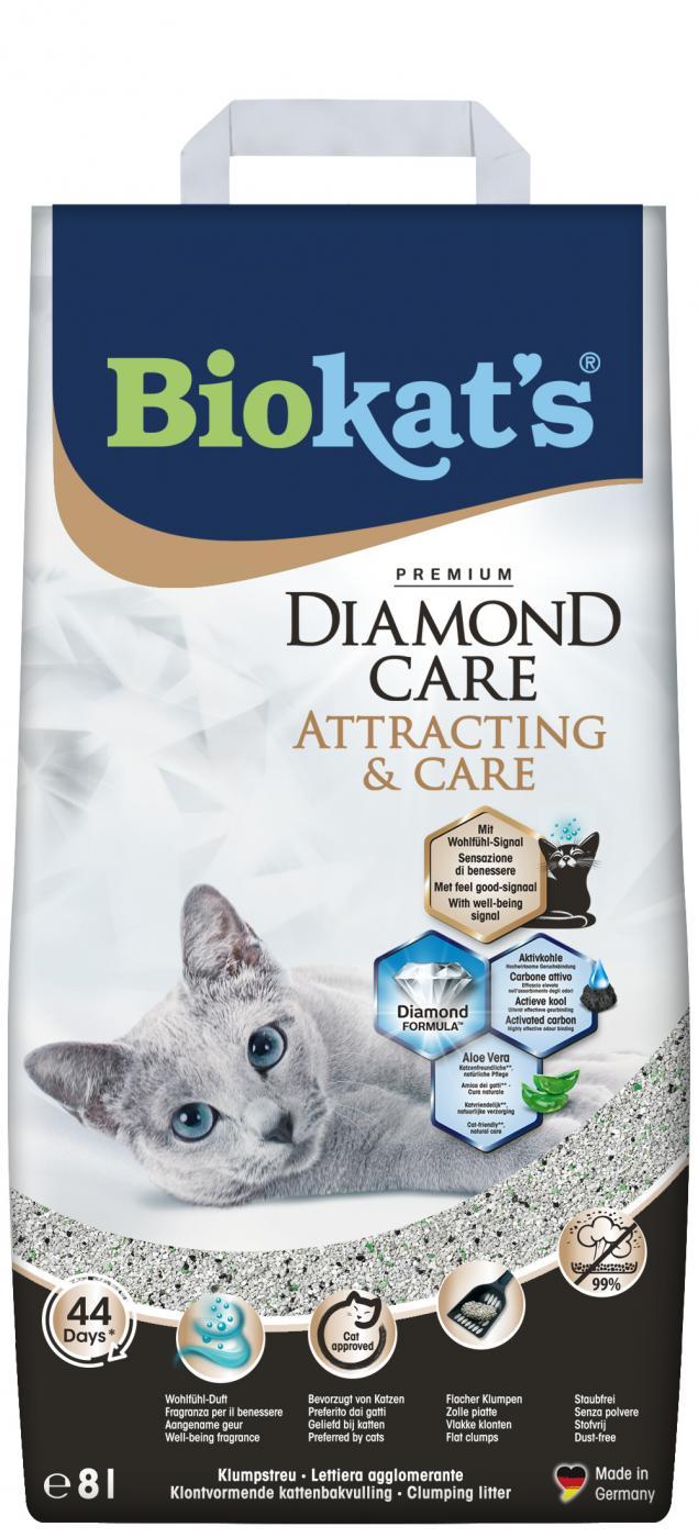 Biokat’s Diamond Care Attracting & Care 8L – klontvormende kattenbakvulling met actieve kool