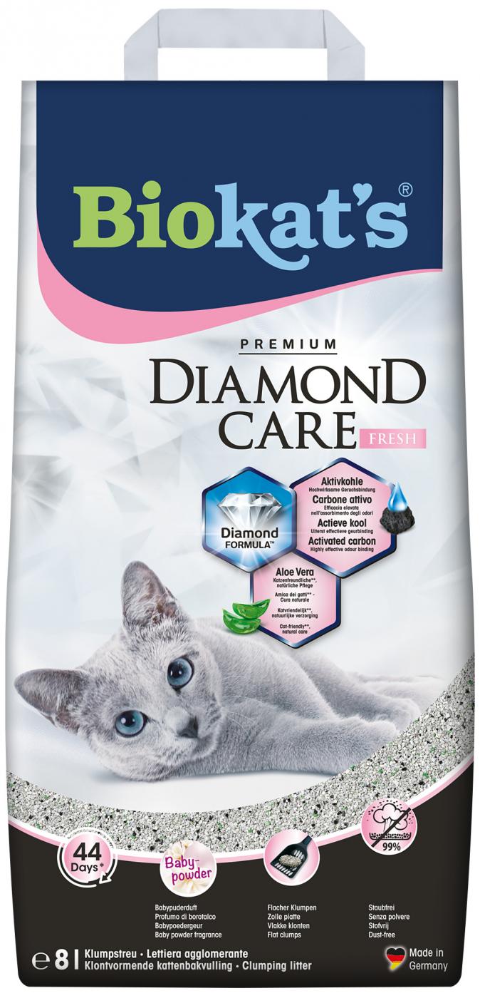 Biokat’s Diamond Care Fresh 8L – klontvormende kattenbakvulling met babypoedergeur