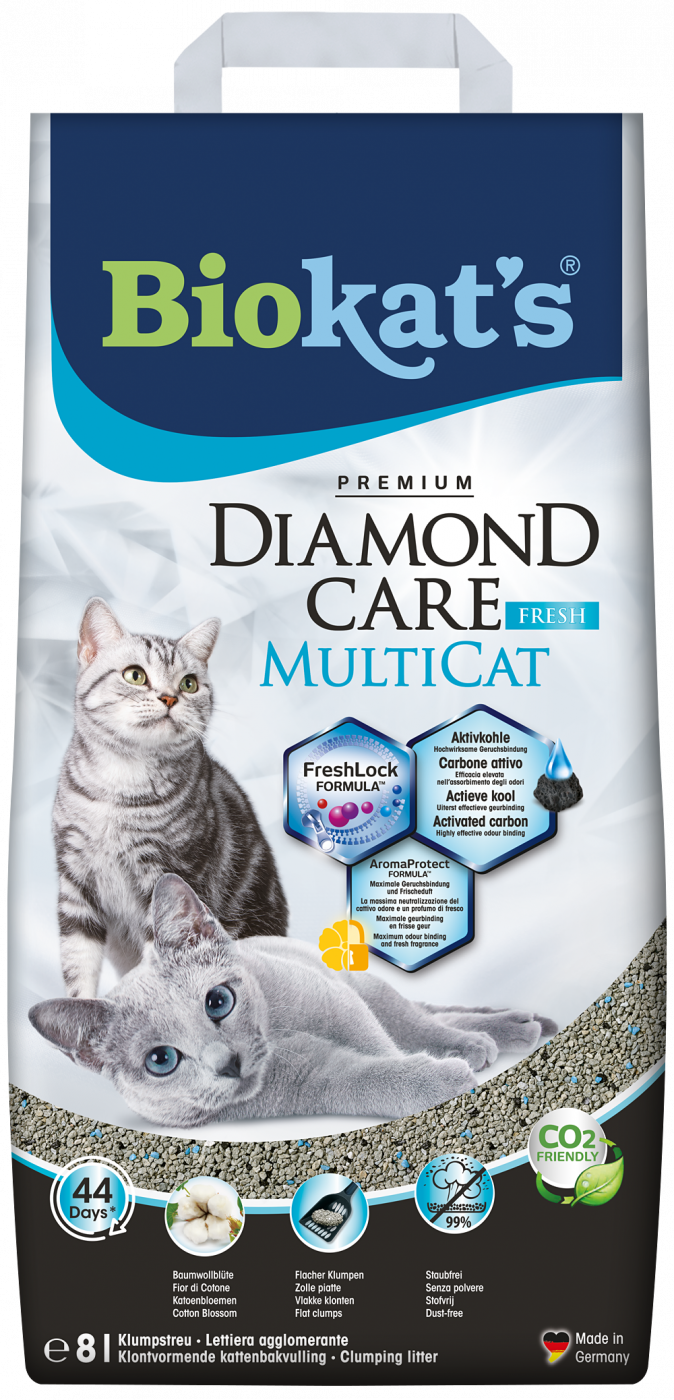 Biokat’s Diamond Care Fresh MultiCat 8L – klontvormende kattenbakvulling voor meerdere katten