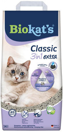 Biokat’s Classic 3in1 Extra 14L – parfumvrije klontvormende kattenbakvulling met actieve kool