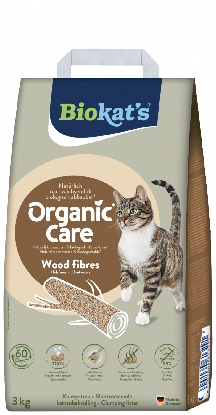 Biokat’s Organic Care Wood Fibres 8L – lichte klontvormende kattenbakvulling van houtvezels