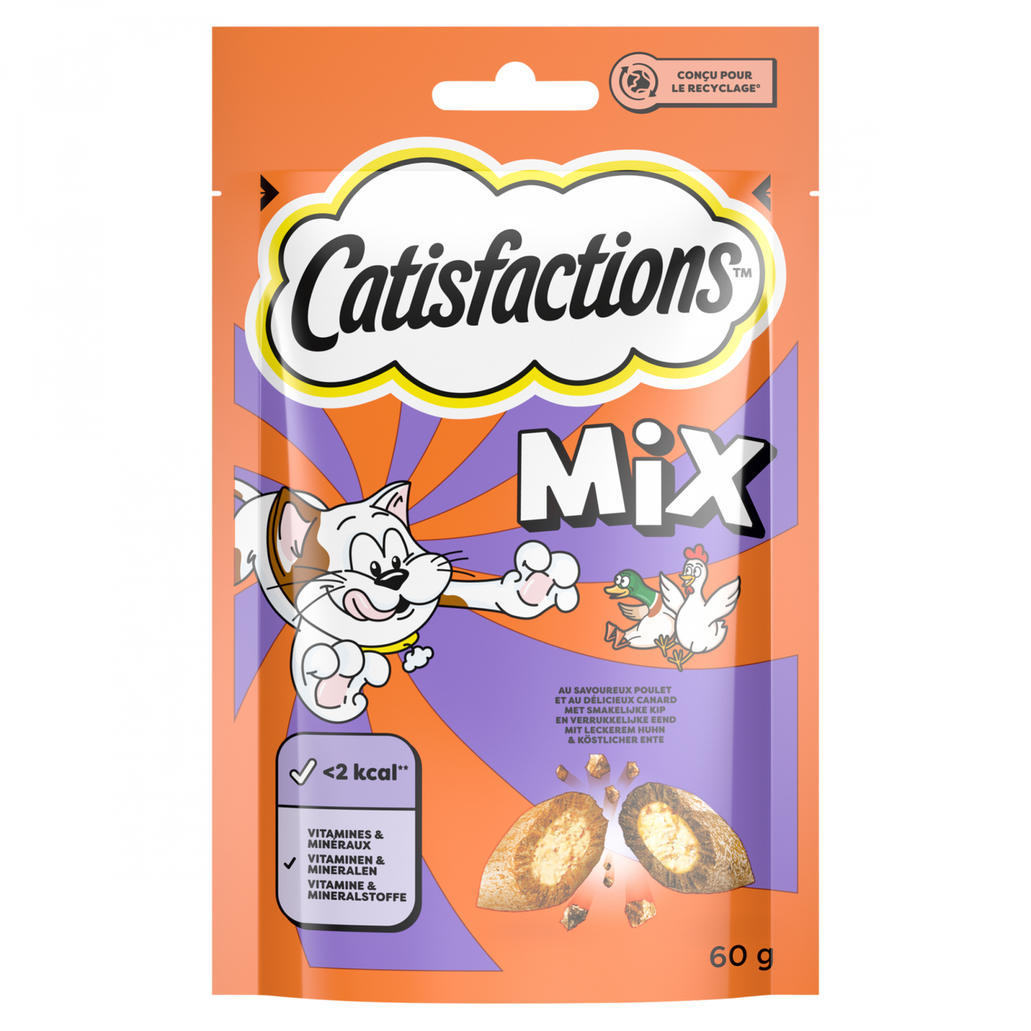 Catisfactions mix kip eend 60gr – kattensnacks