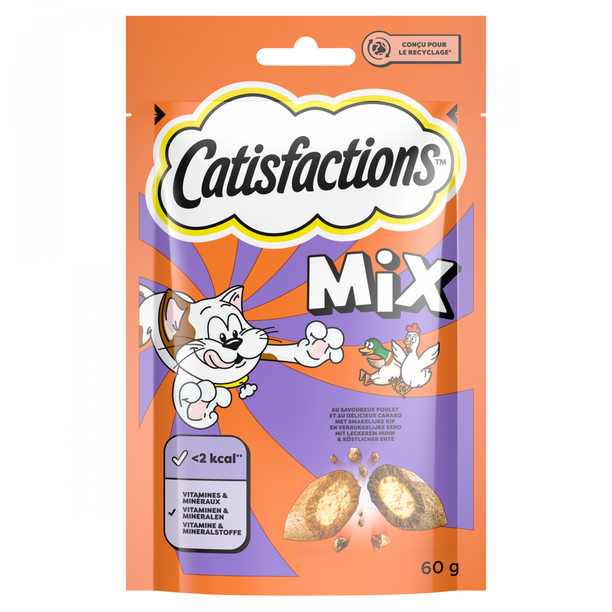 Catisfactions mix kip eend 60gr – kattensnacks