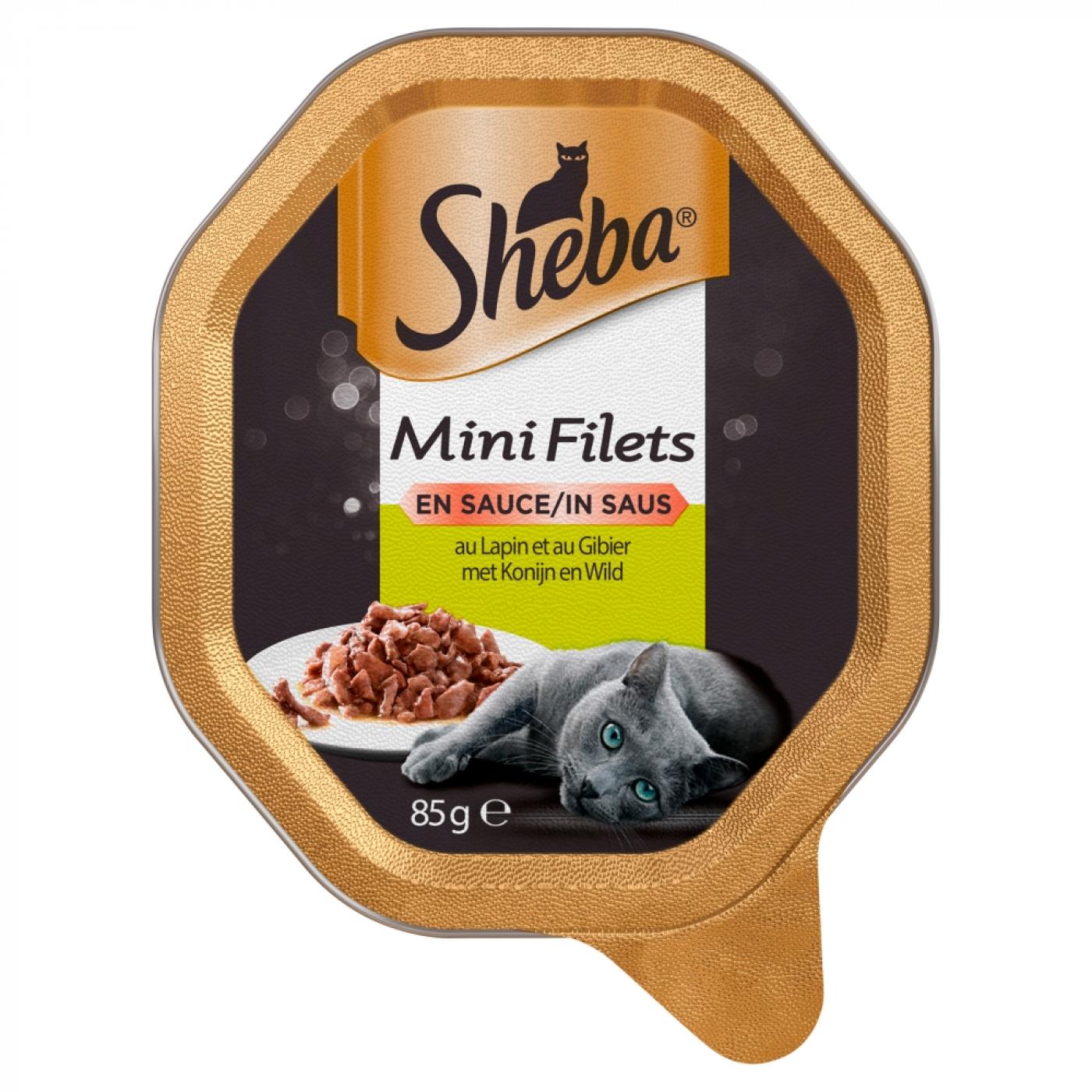 Sheba Mini Filets Konijn & Wild 85gr – nat kattenvoer met malse vleesreepjes in saus