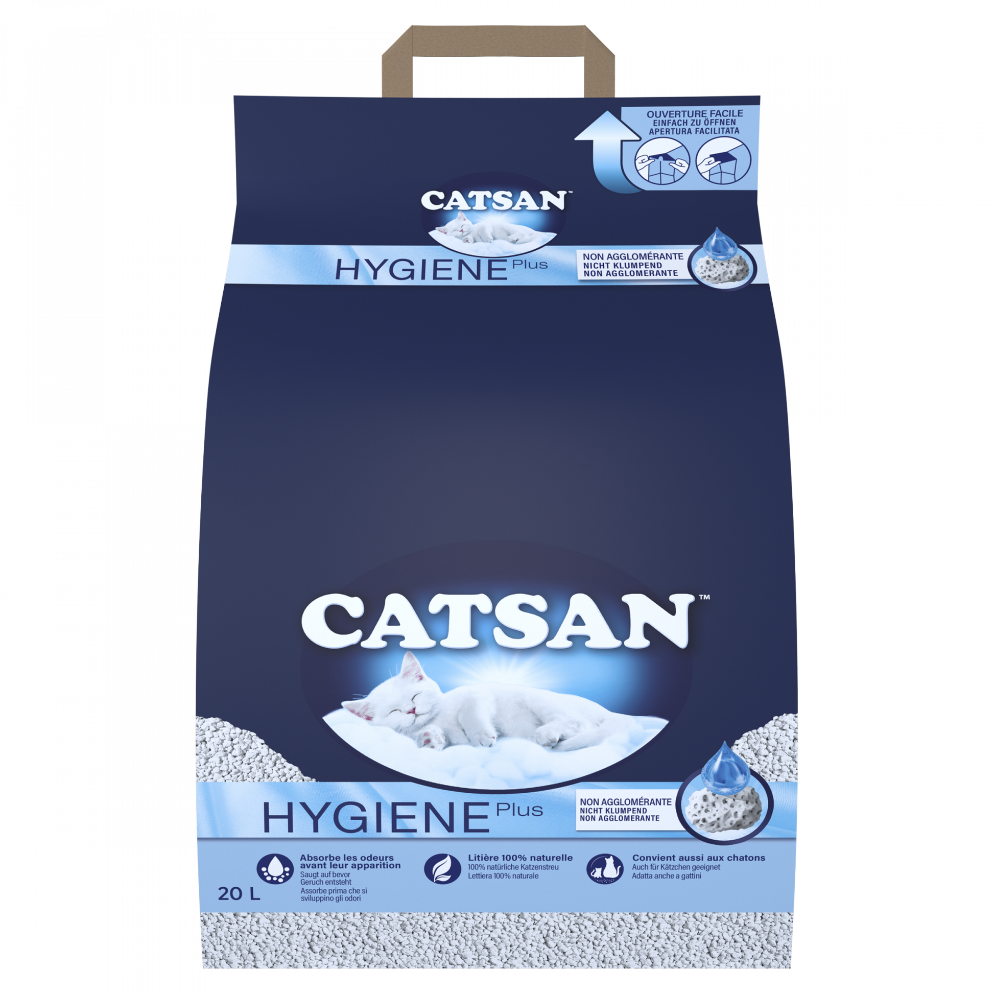 Catsan Hygiene Plus kattenbakvulling 20 liter verpakking met sterke geurcontrole