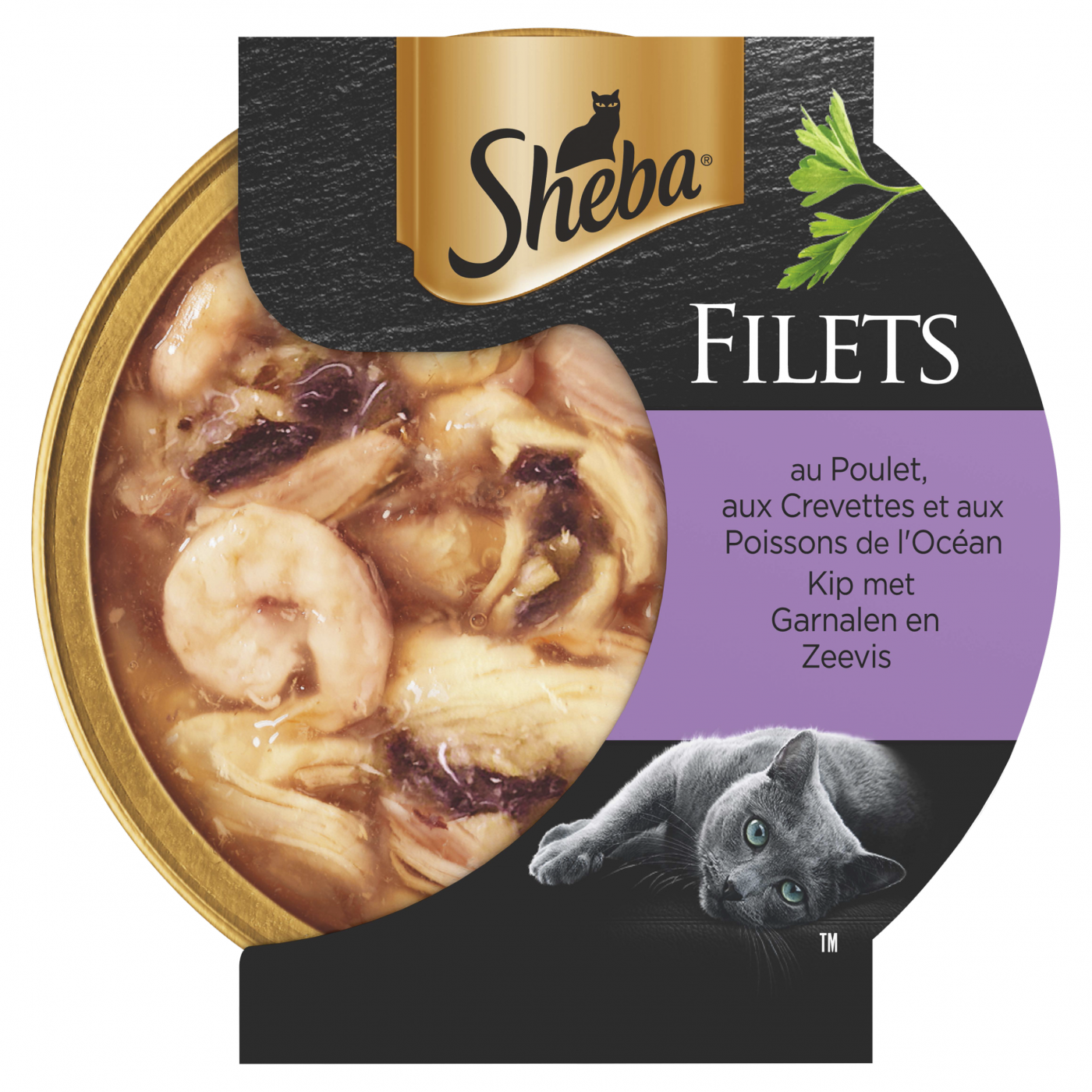 Sheba Filets Kip Garnaal Oceaanvis 60gr – aanvullende kattenvoeding met kipfilet, tonijn en garnalen