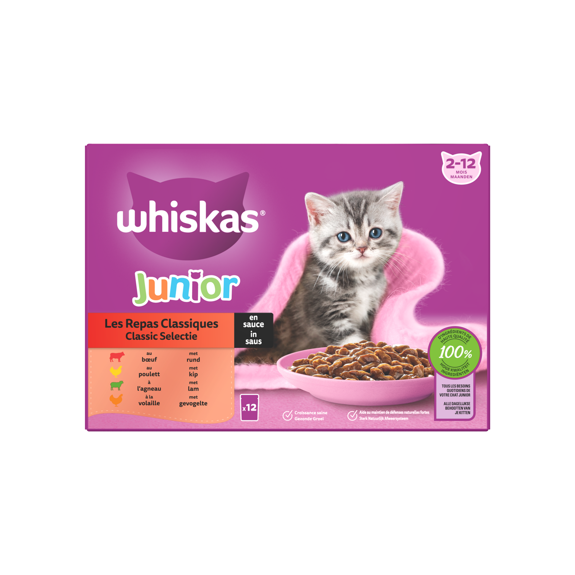 Whiskas junior saus classic 12x85gr – nat kattenvoer kitten in saus