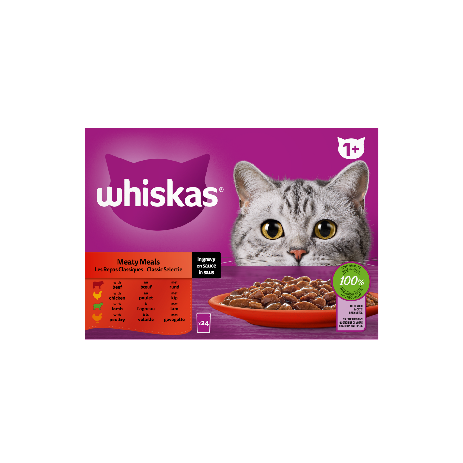 Whiskas 1+ classic selectie in saus 24x85 g maaltijdzakjes