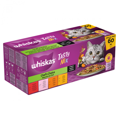 Whiskas 1+ selectie van de chef in saus 60x85 g maaltijdzakjes