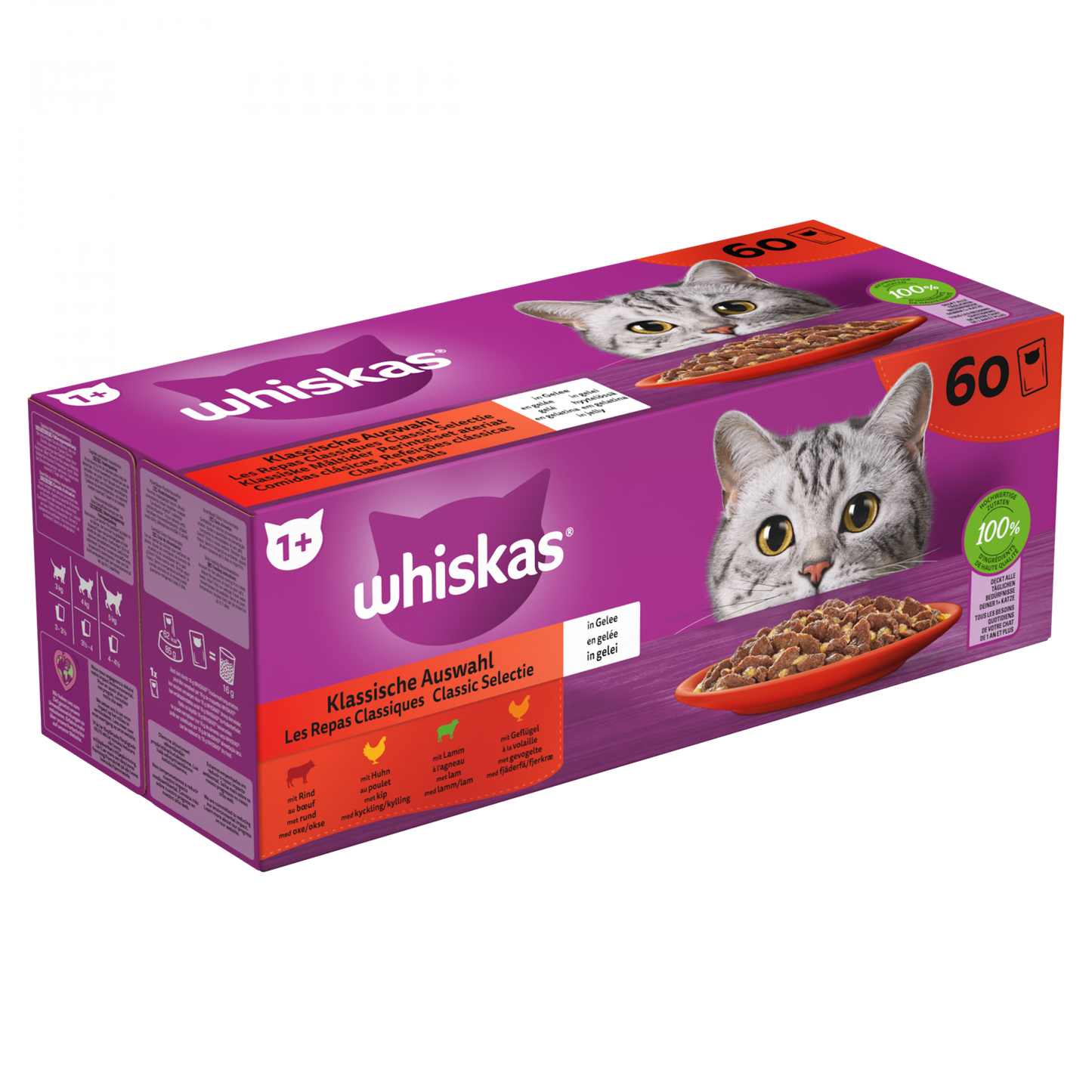 Whiskas 1+ classic selectie in gelei 60x85 g maaltijdzakjes