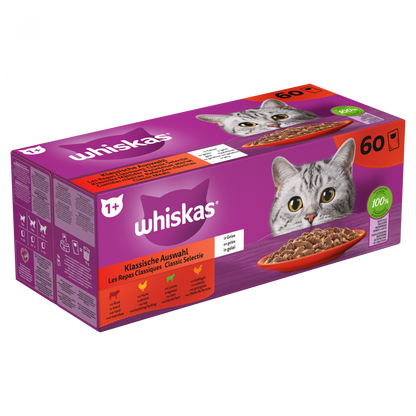 Whiskas 1+ classic selectie in gelei 60x85 g maaltijdzakjes
