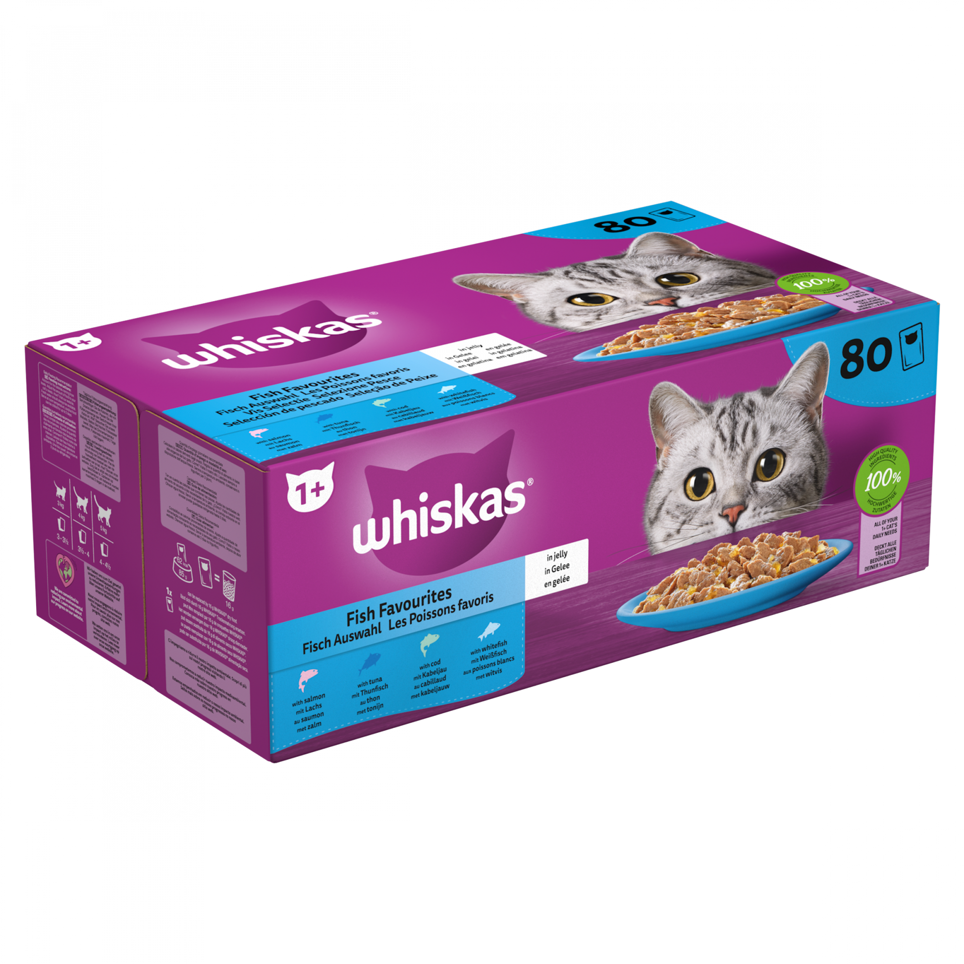 Whiskas 1+ vis selectie in gelei 80x85 g maaltijdzakjes