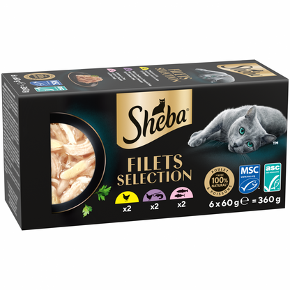 Sheba Filets gevogelte en zalm in saus 6 x 60 g multipack