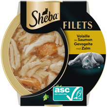 Sheba Filets Gevogelte & Zalm 60gr – kattenvoer met kipfilet en ASC-zalmfilet in saus