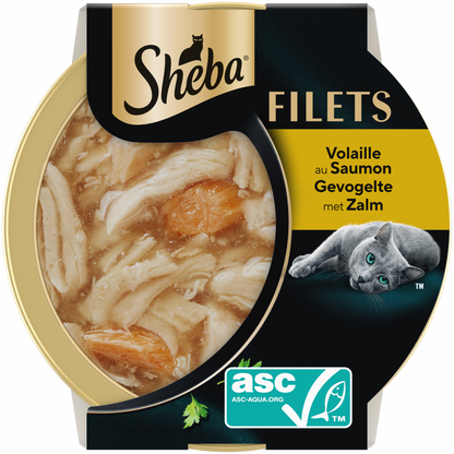 Sheba Filets Gevogelte & Zalm 60gr – kattenvoer met kipfilet en ASC-zalmfilet in saus
