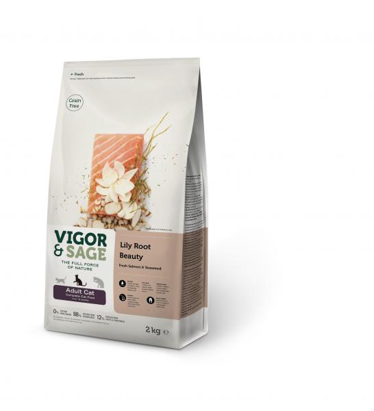 Vigor & Sage Beauty Leliewortel voor Volwassen Katten – Droog Kattenvoer – 2 kg