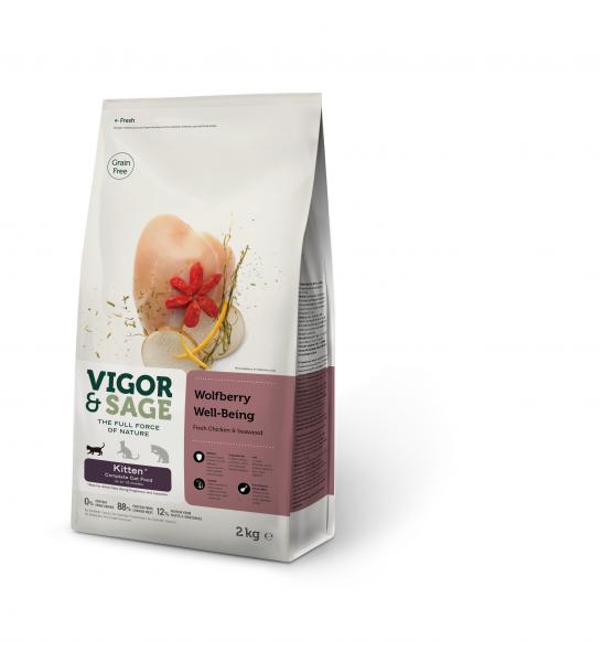 Vigor & Sage Well-being Gojibes voor Kittens – Droog Kattenvoer – 2 kg