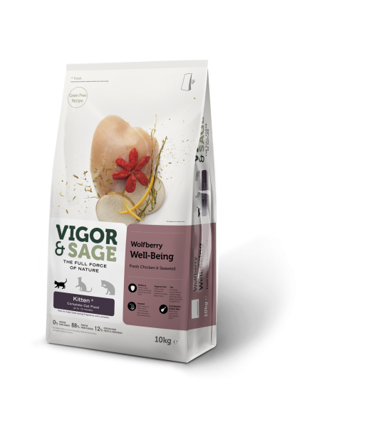Vigor & Sage Well-being Gojibes voor Kittens – Droog Kattenvoer – 10 kg