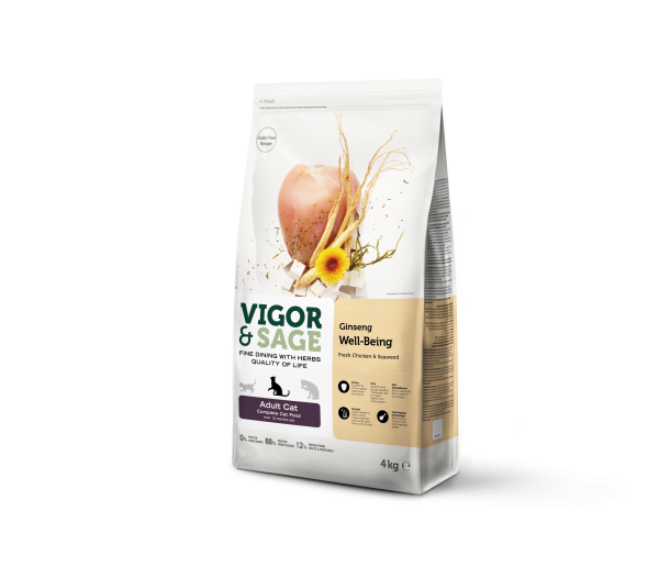 Vigor & Sage Well-being Ginseng voor Volwassen Katten – Droog Kattenvoer – 4 kg