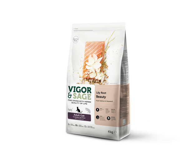 Vigor & Sage Beauty Leliewortel voor Volwassen Katten – Droog Kattenvoer – 4 kg