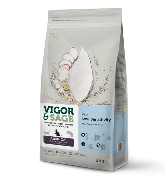Vigor & Sage Yam voor Gevoelige Katten – Droog Kattenvoer – 2 kg