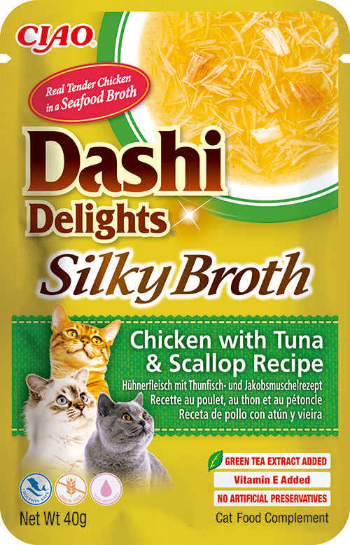 Inaba Ciao Dashi Delights bouillon kip, tonijn & sint-jakobsschelp 40 g verpakking