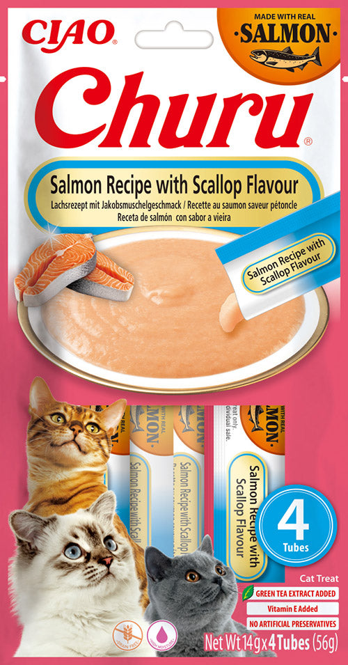 Inaba Ciao Churu Kattensnack Zalm & sint-jakobsschelp – 4 x 14 g