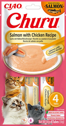 Inaba Ciao Churu Kattensnack Zalm & kip – 4 x 14 g