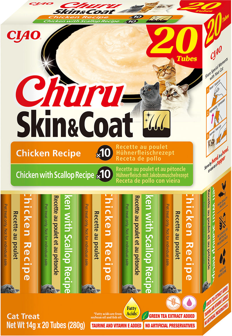 Inaba Ciao Churu Skin & Coat Kip & sint-jakobsschelp – 20 x 14 g