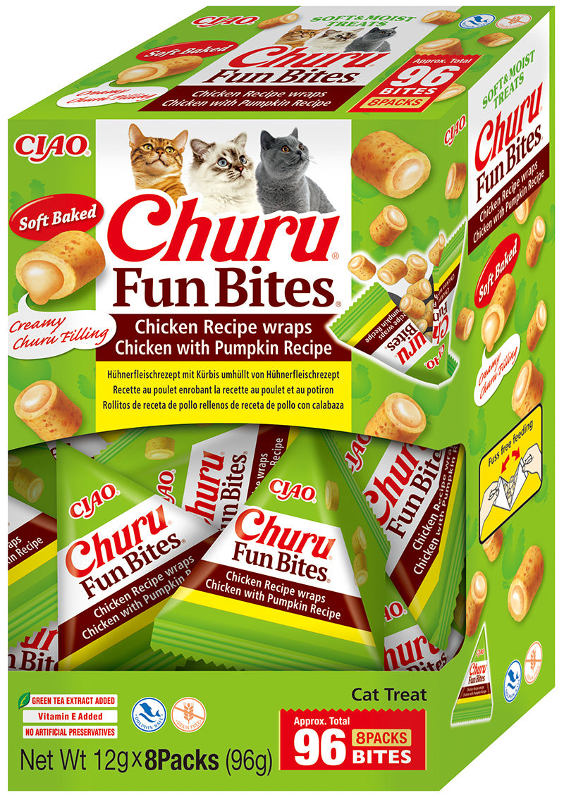 Inaba Ciao Churu Fun Bites Kip & pompoen – 8 x 12 g