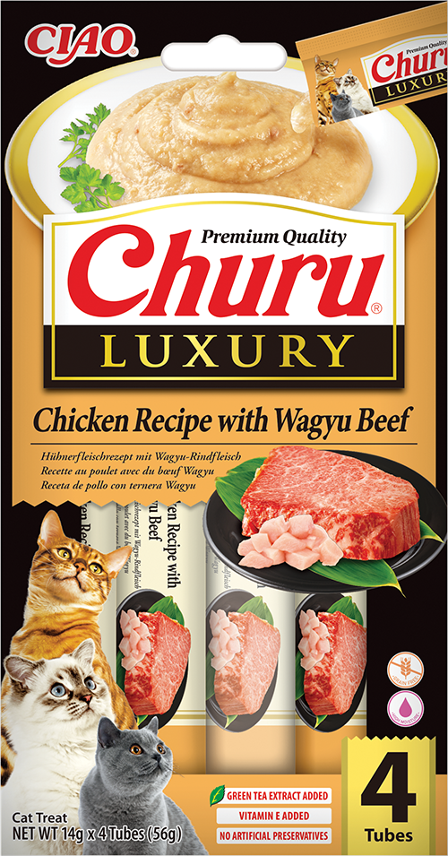Inaba Ciao Churu Luxury Kip & wagyu-rund – 4 x 14 g