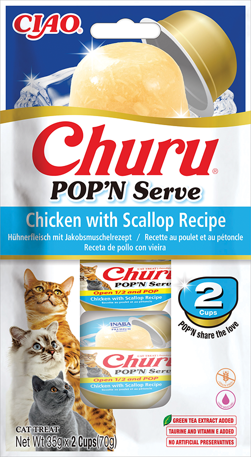 Inaba Ciao Churu Pop’n Serve Kip & sint-jakobsschelp – 2 x 35 g