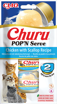 Inaba Ciao Churu Pop’n Serve Kip & sint-jakobsschelp – 2 x 35 g