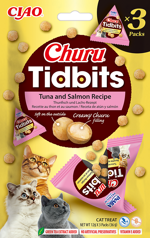 Inaba Ciao Churu Tidbits tonijn & zalm 3 x 12 g verpakking