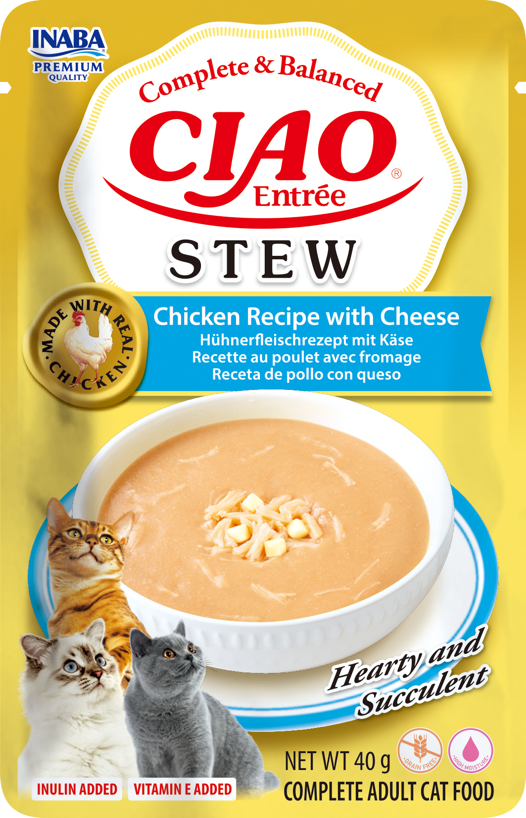 Inaba Ciao Entrée Stoofpotje Kip & Kaas – Nat Kattenvoer – 40 g