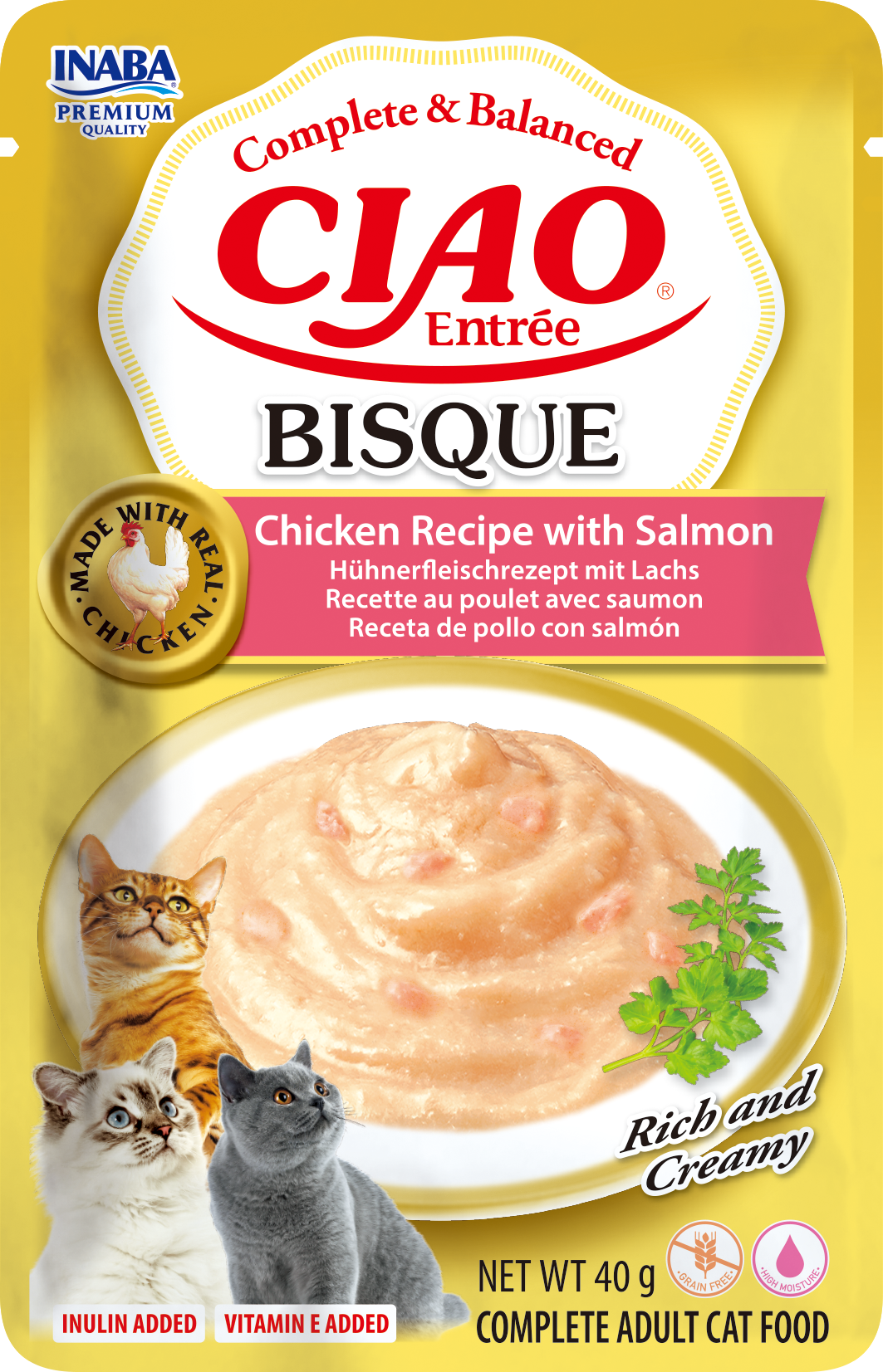 Inaba Ciao Entrée Bisque Kip & Zalm – Nat Kattenvoer – 40 g