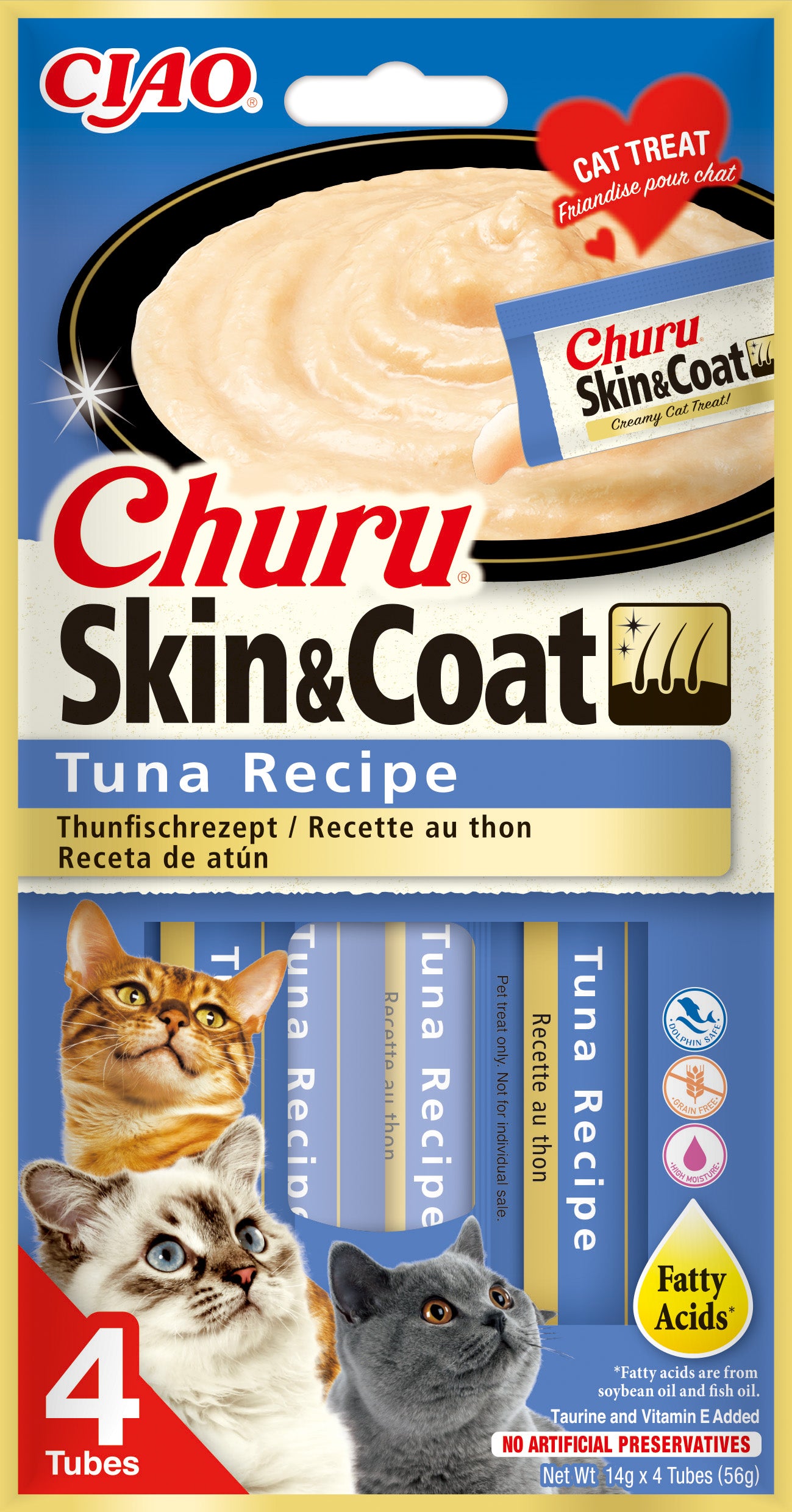 Inaba Ciao Churu Skin & Coat Tonijn – 4 x 14 g