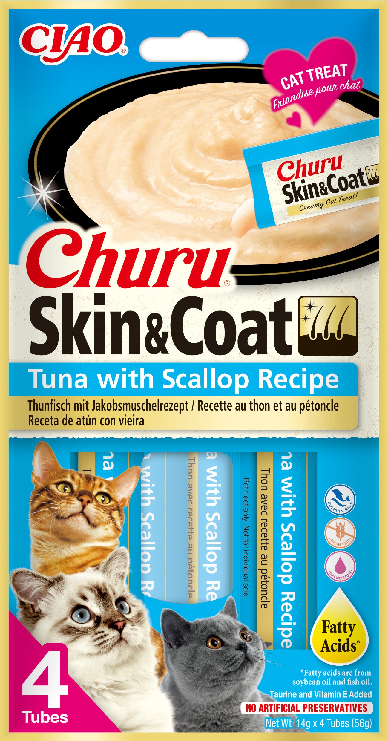 Inaba Ciao Churu Skin & Coat Tonijn & sint-jakobsschelp – 4 x 14 g
