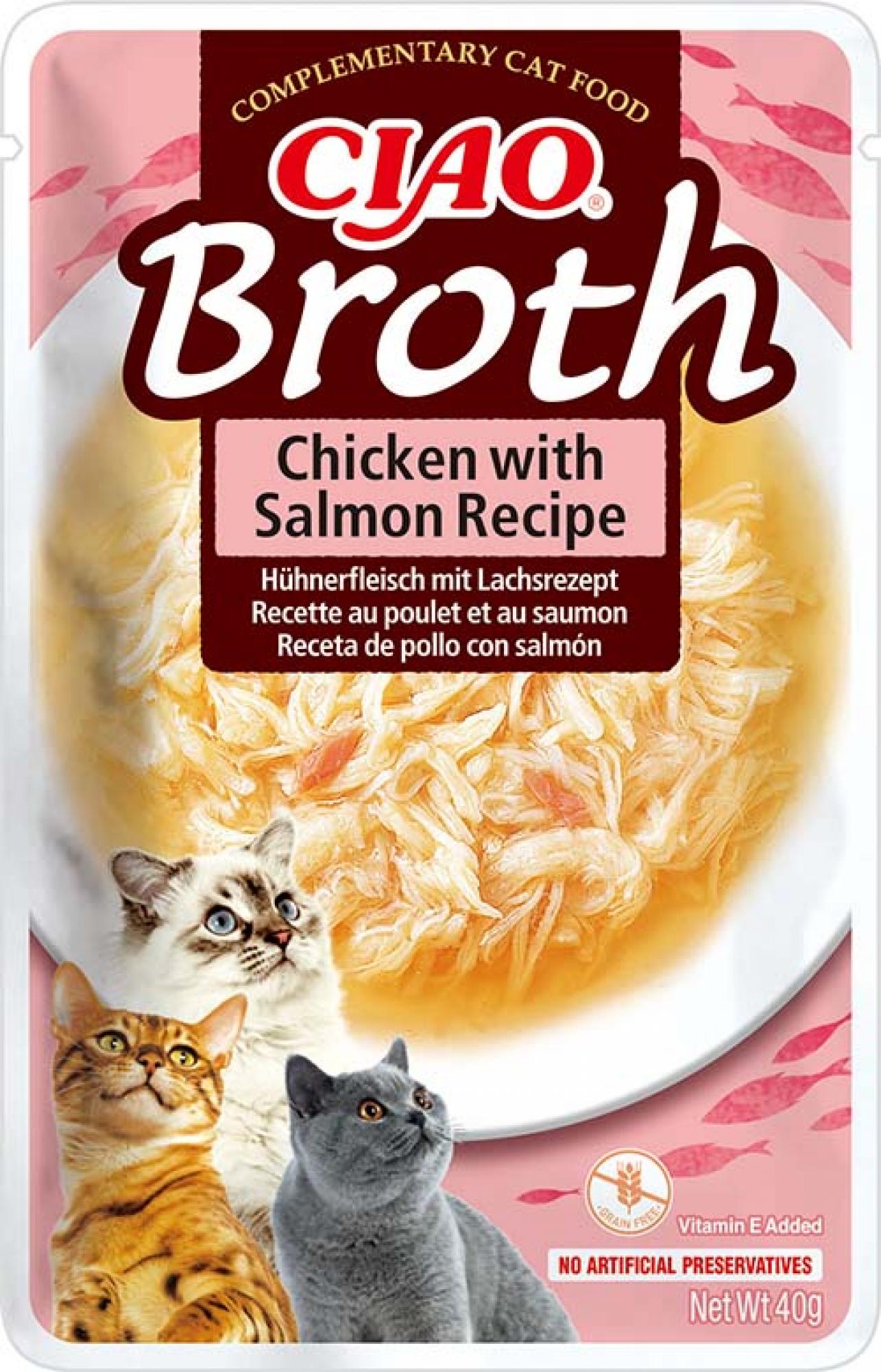Inaba Ciao Broth Kip met Zalm kattenbouillon 40 g zakje voorkant