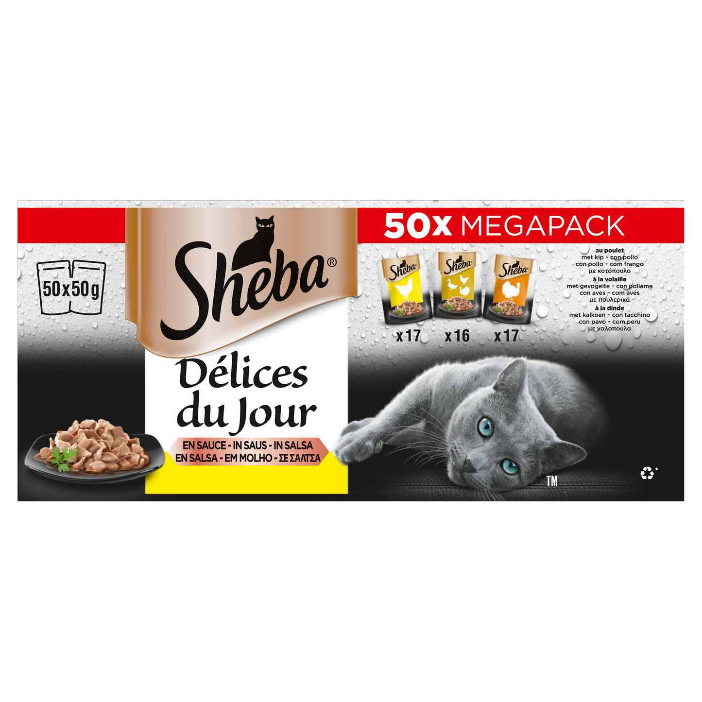 Sheba Délices du Jour Gevogelteselectie in saus 50 x 50 g voordeelverpakking