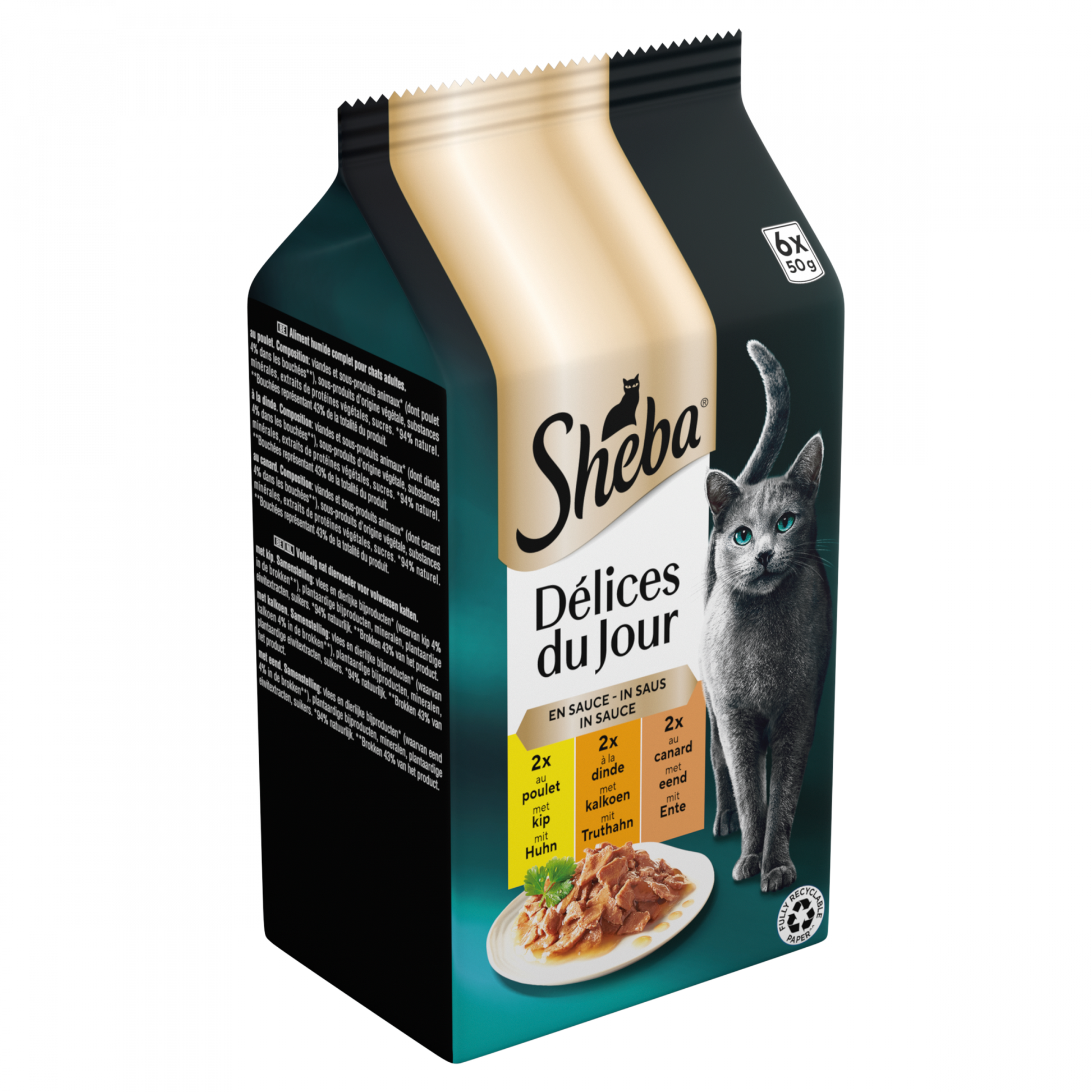 Sheba Délices du Jour Gevogelte – nat kattenvoer in saus 6x50g