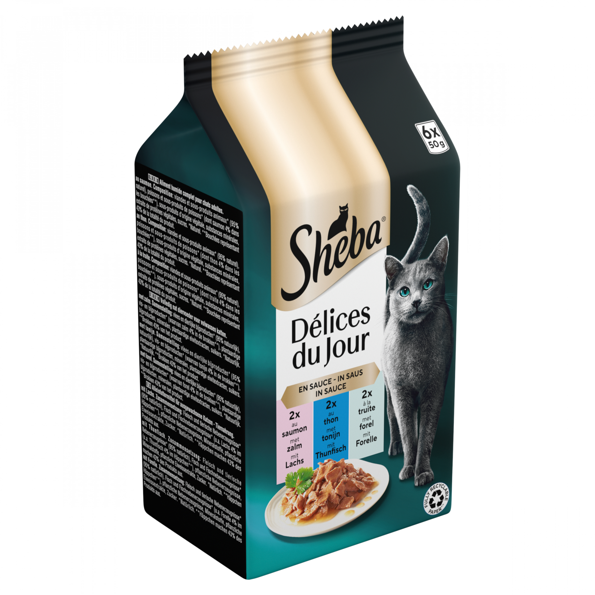 Sheba Délices du Jour Vis Selectie – nat kattenvoer in saus 6x50g