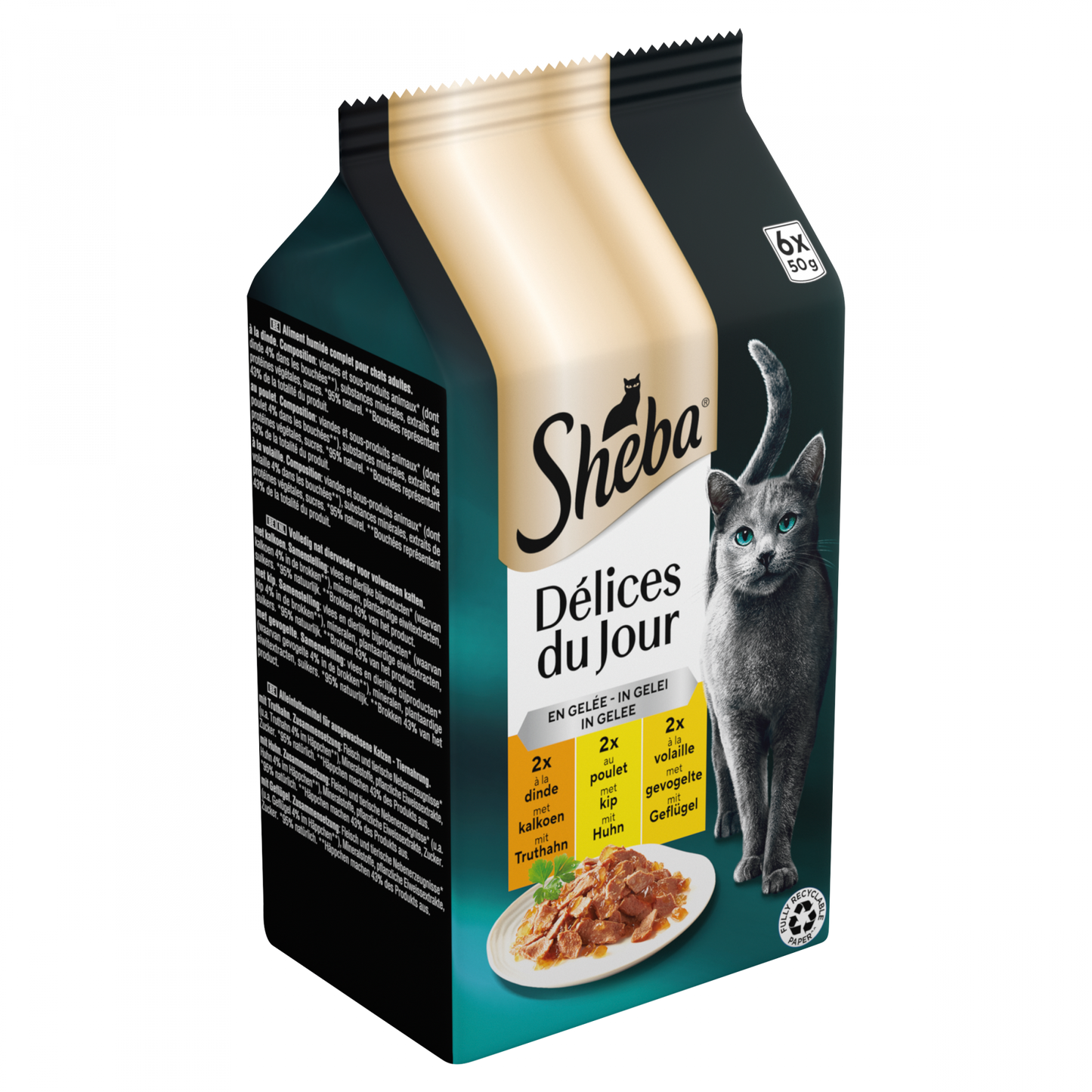 Sheba Délices du Jour Gevogelte Selectie – nat kattenvoer in gelei 6x50g