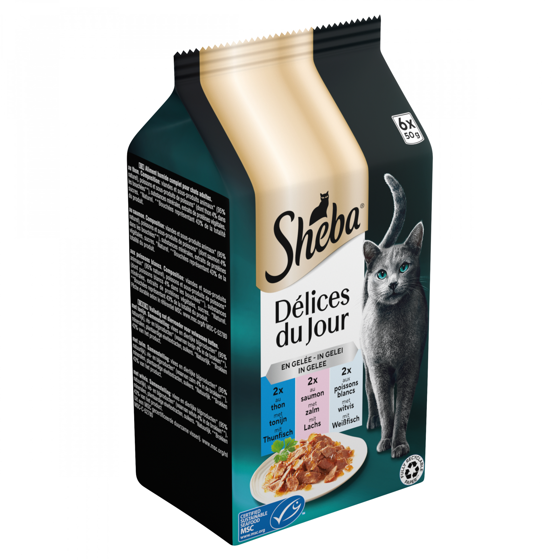 Sheba Délices du Jour Vis Selectie – nat kattenvoer in gelei 6x50g
