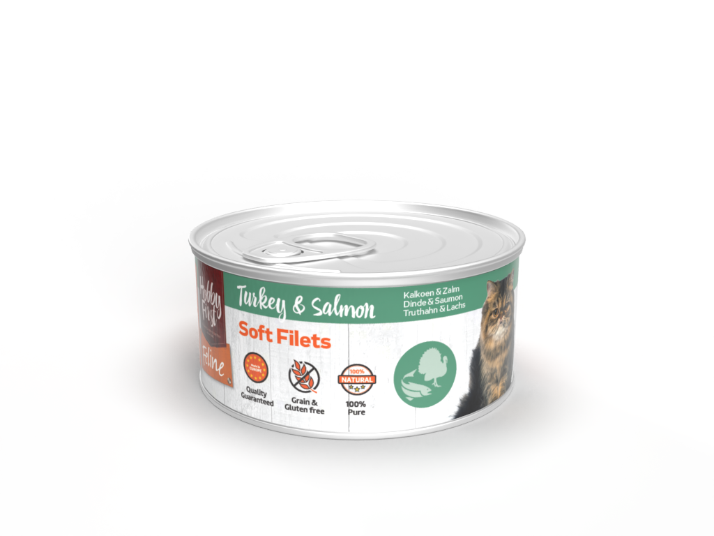Hobby First Feline Blik Zachte Filets Kalkoen & Zalm – Nat Kattenvoer – 70 g