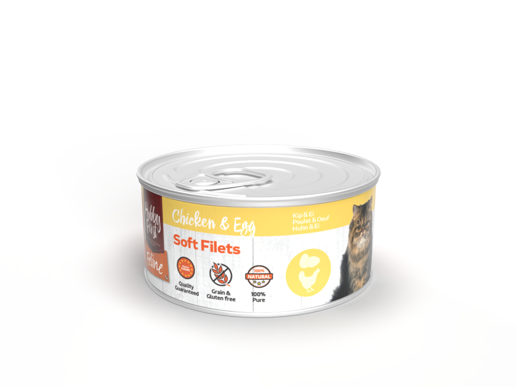 Hobby First Feline Blik Zachte Filets Kip & Ei – Nat Kattenvoer – 70 g