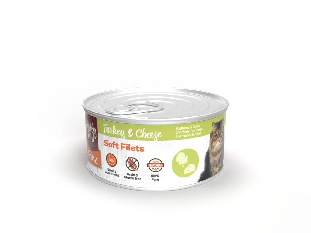 Hobby First Feline Blik Zachte Filets Kalkoen & Kaas – Nat Kattenvoer – 70 g