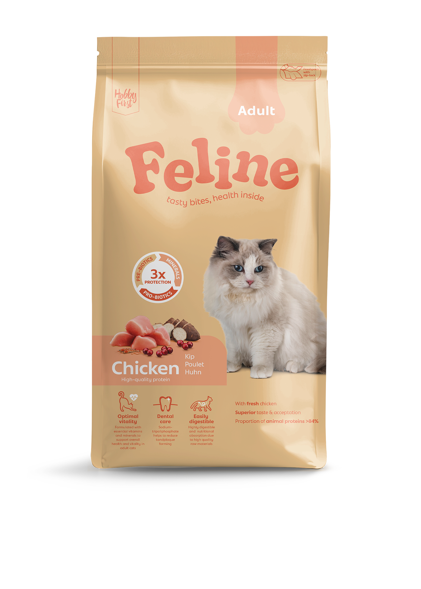 Hobby First Feline Adult Kip – Droog Kattenvoer – 1,5 kg