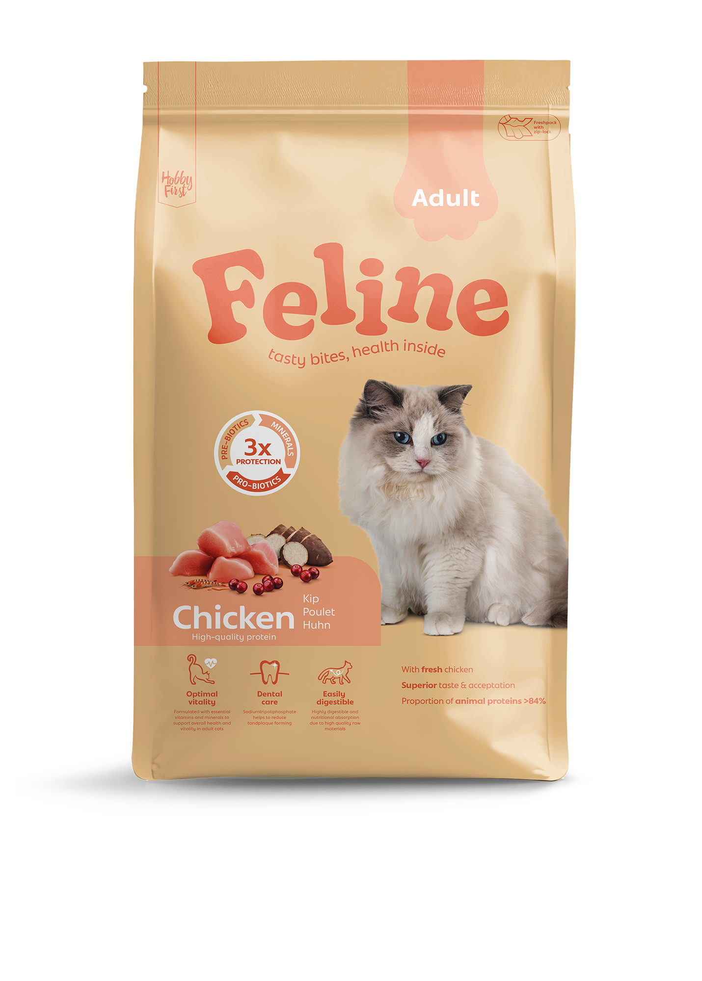 Hobby First Feline Adult Kip – Droog Kattenvoer – 4,5 kg
